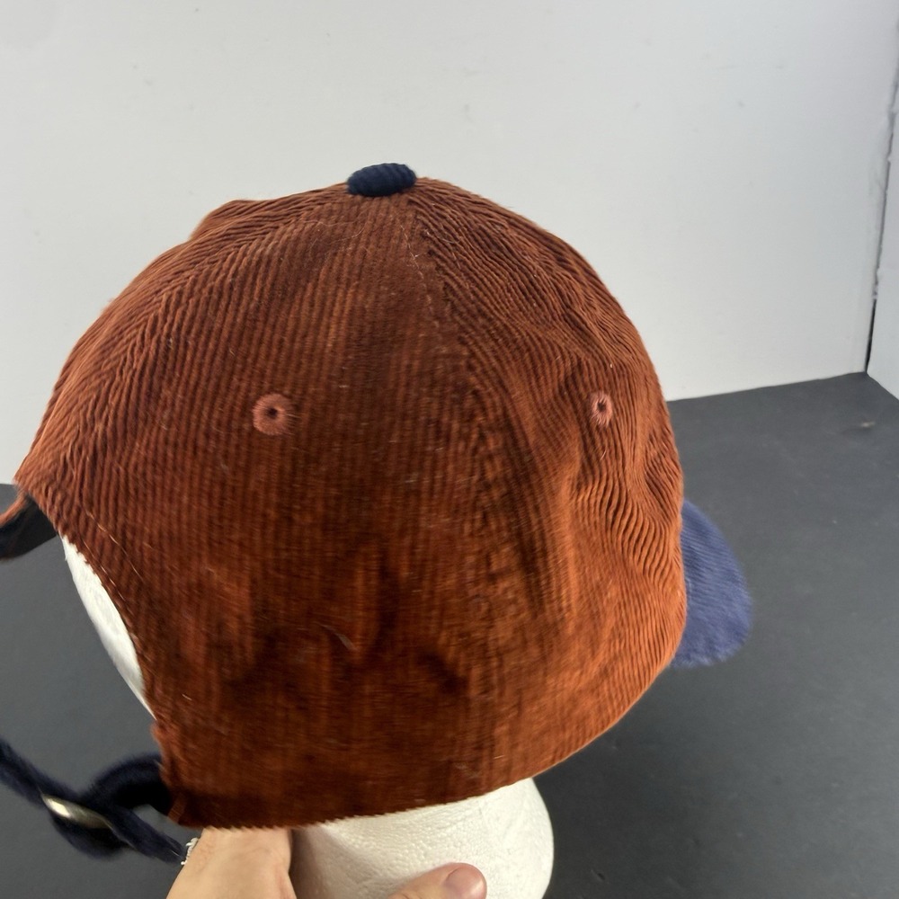 ShortCircuitStyles Vintage Corduroy Bear Embroidered Hat Rust Navy Brown Cap - Picture 4 of 5
